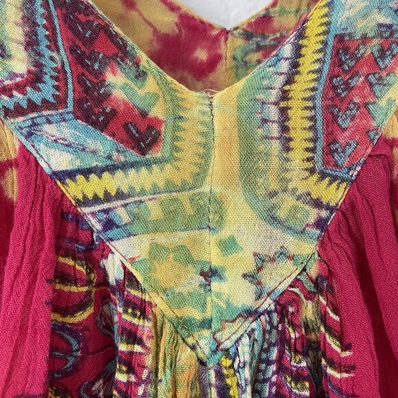 Sacred Threads Boho Tie Dye Top V-Neck Short Sleeve Flowy Hippie Festival S/M - Picture 4 of 14
